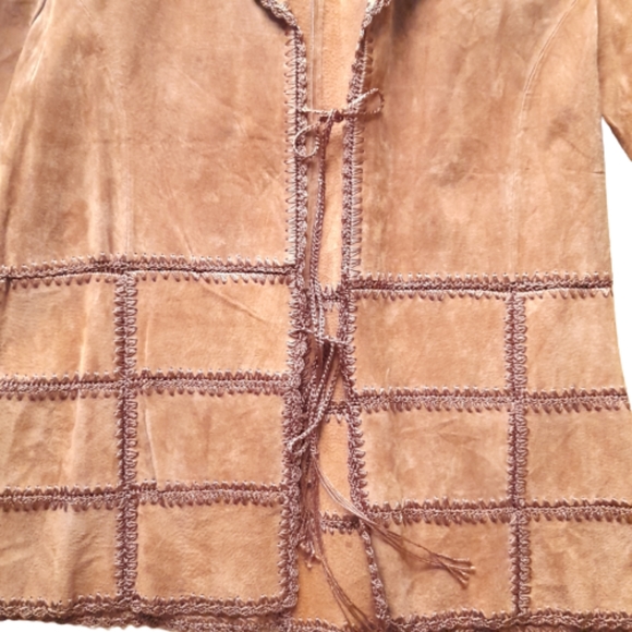 Outbrook Suede Leather Patchwork Shacket Jacket Women's Medium - Picture 4 of 16